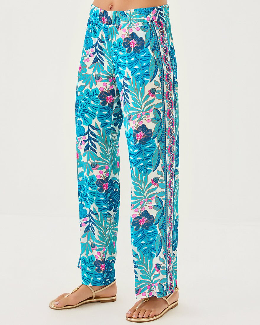 Bal Harbour Stretch Palazazzo Pant - Breezy Aqua Best Fronds Forever