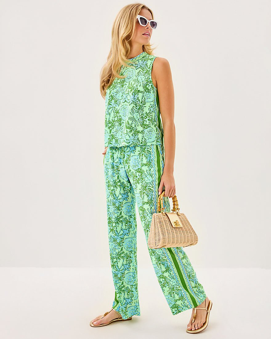 Bal Harbour Stretch Palazzo Pant - Cool Mint Catchin Rays
