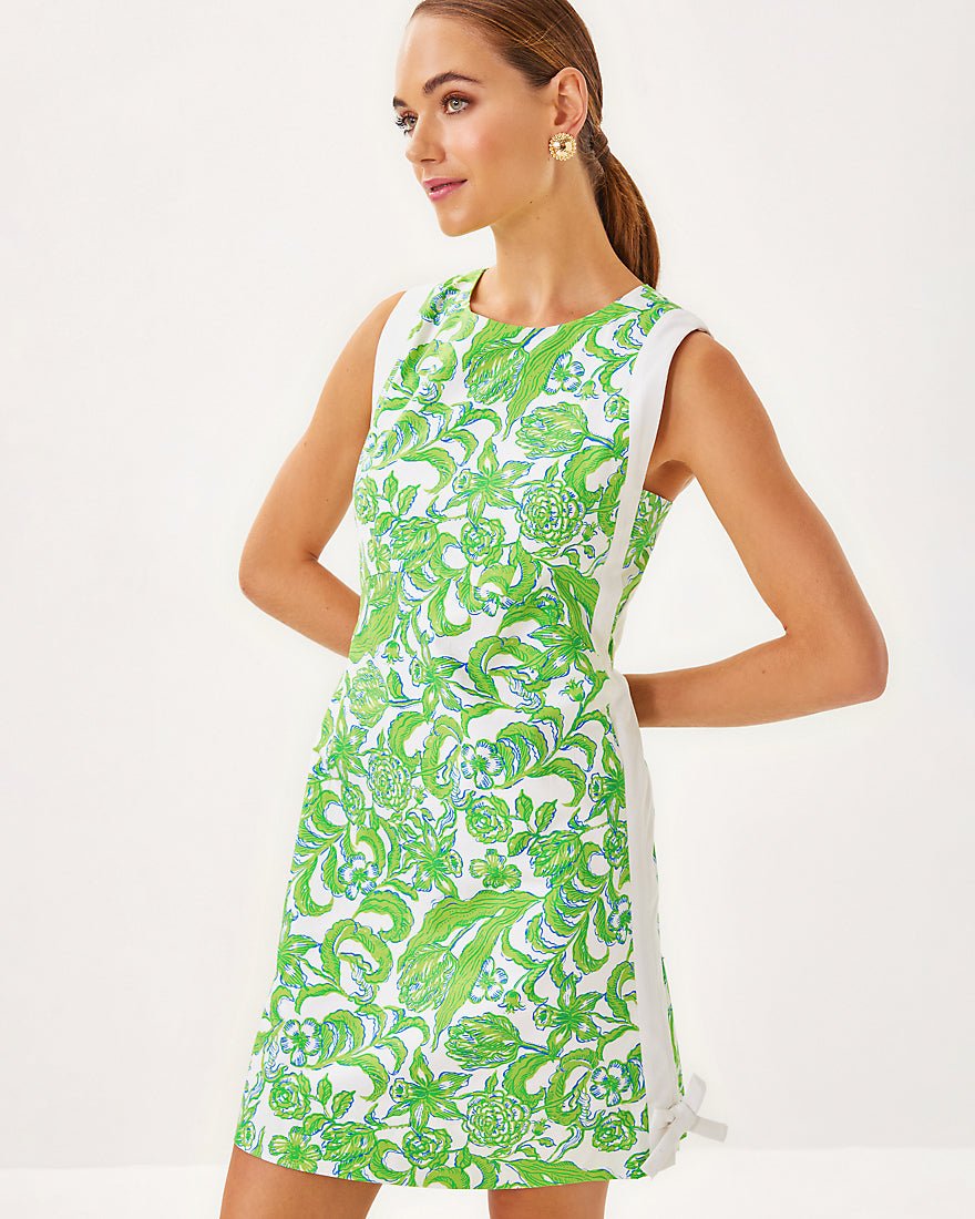 Beckler Stretch Shift Dress - Resort White Daffodil Hill