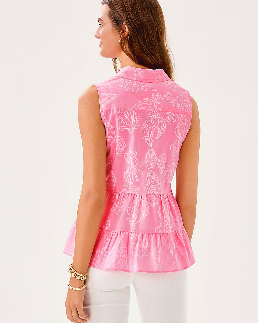 Breah Sleeveless Button Down Top - Rousseau Pink Cool As Shell
