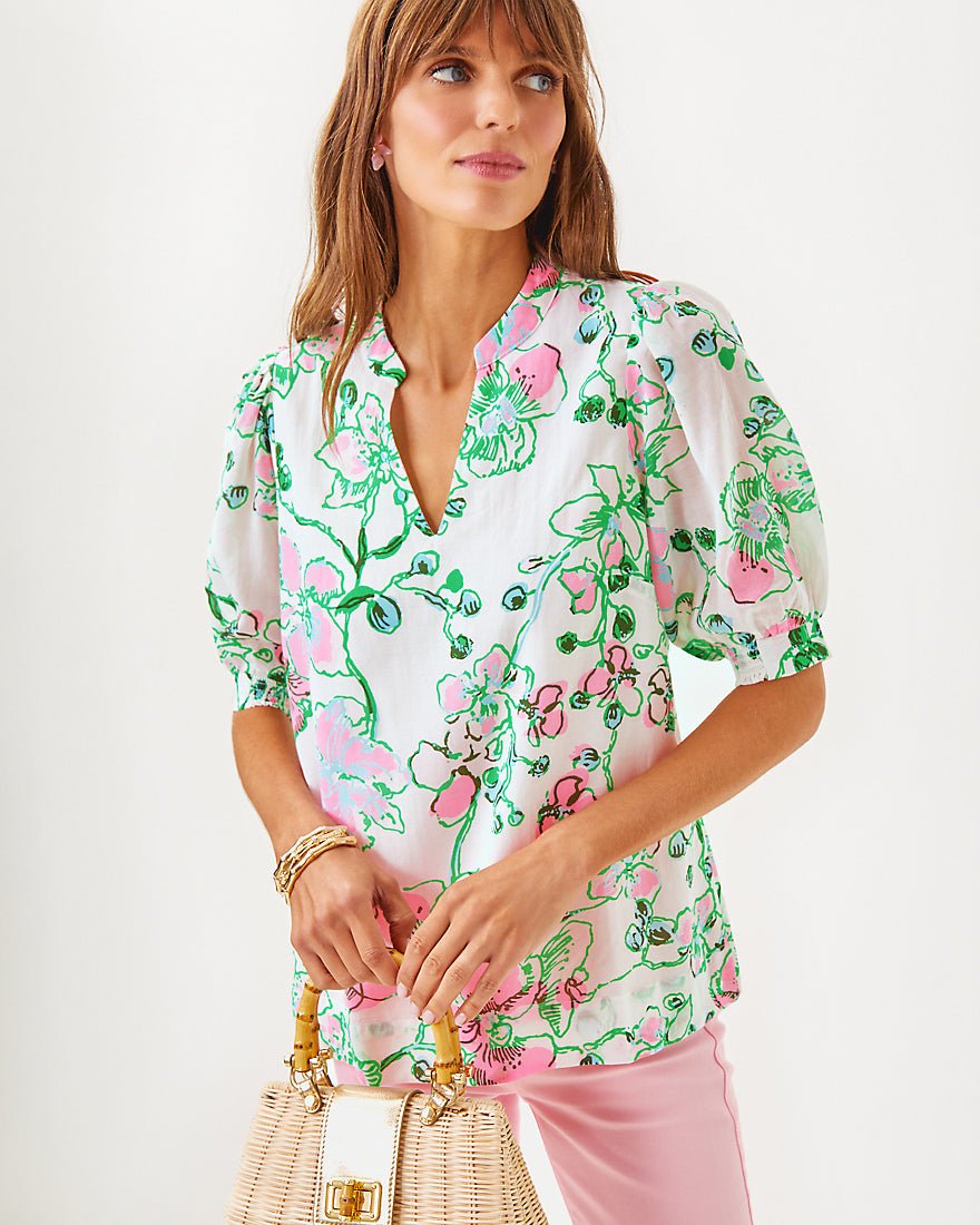 Brinelle Top - Multi Oversized Orchids On The Avenue