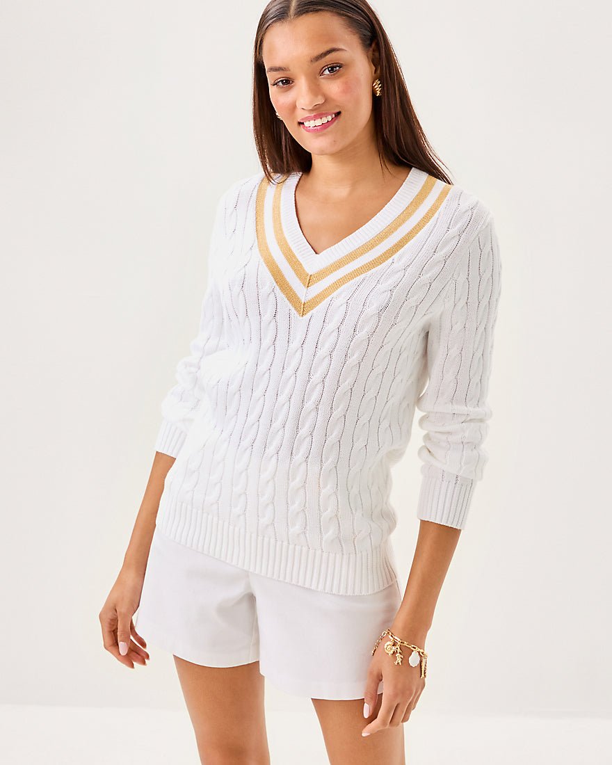Brockton Sweater - Resort White X Wicker Tan Metallic Tipping