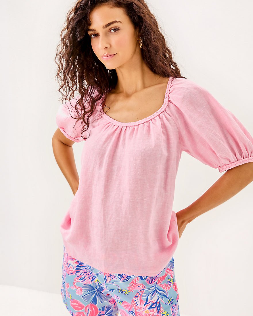 Calais Short Sleeve Top - Conch Shell Pink X Resort White