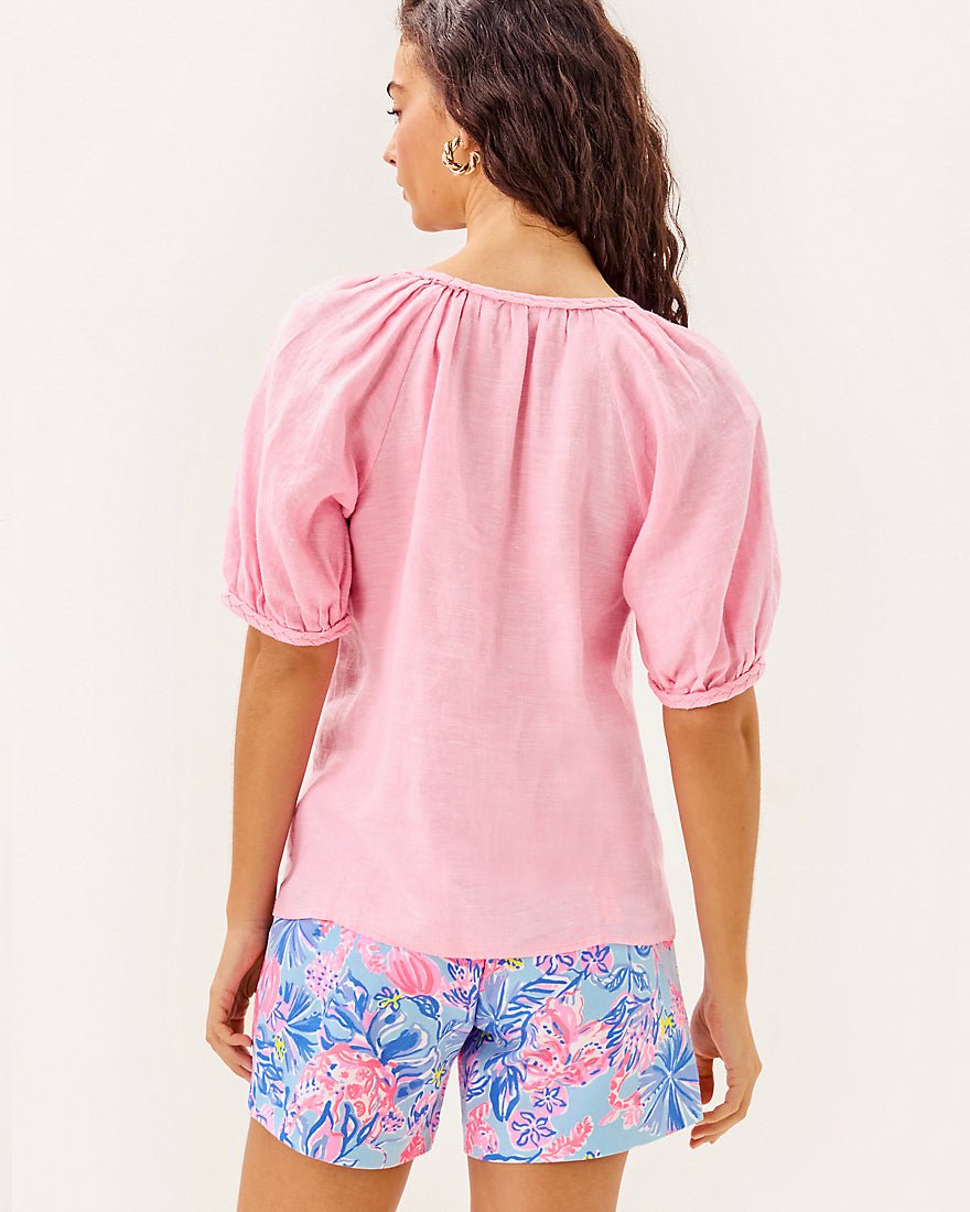 Calais Short Sleeve Top - Conch Shell Pink X Resort White