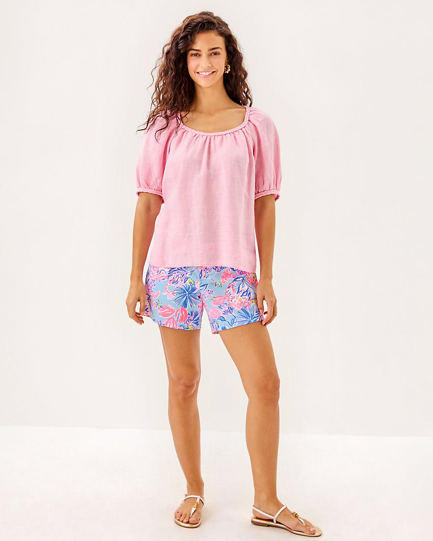 Calais Short Sleeve Top - Conch Shell Pink X Resort White