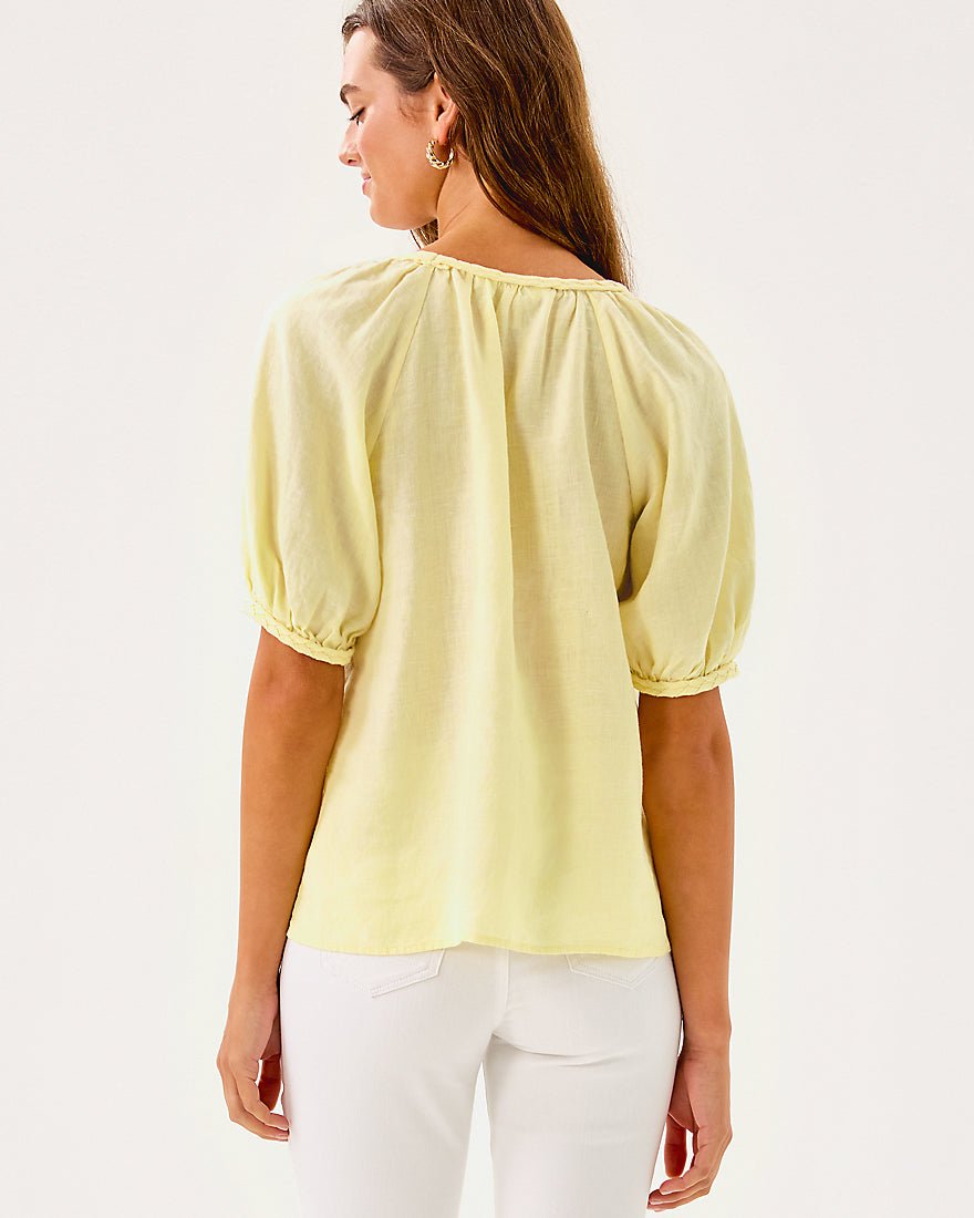 Calais Short Sleeve Top - Limoncello X Resort White