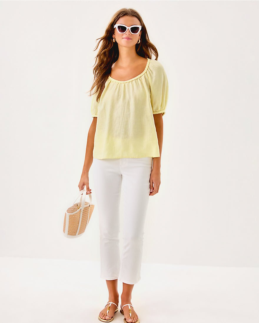 Calais Short Sleeve Top - Limoncello X Resort White