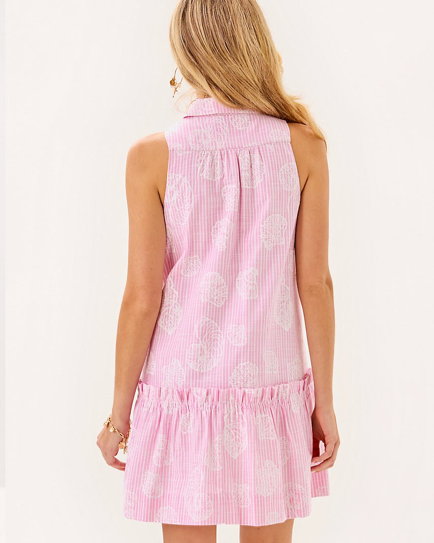 Caylinn Sleeveless Popover Shirtdress - Conch Shell Pink Pigment Printed Secret Stripe