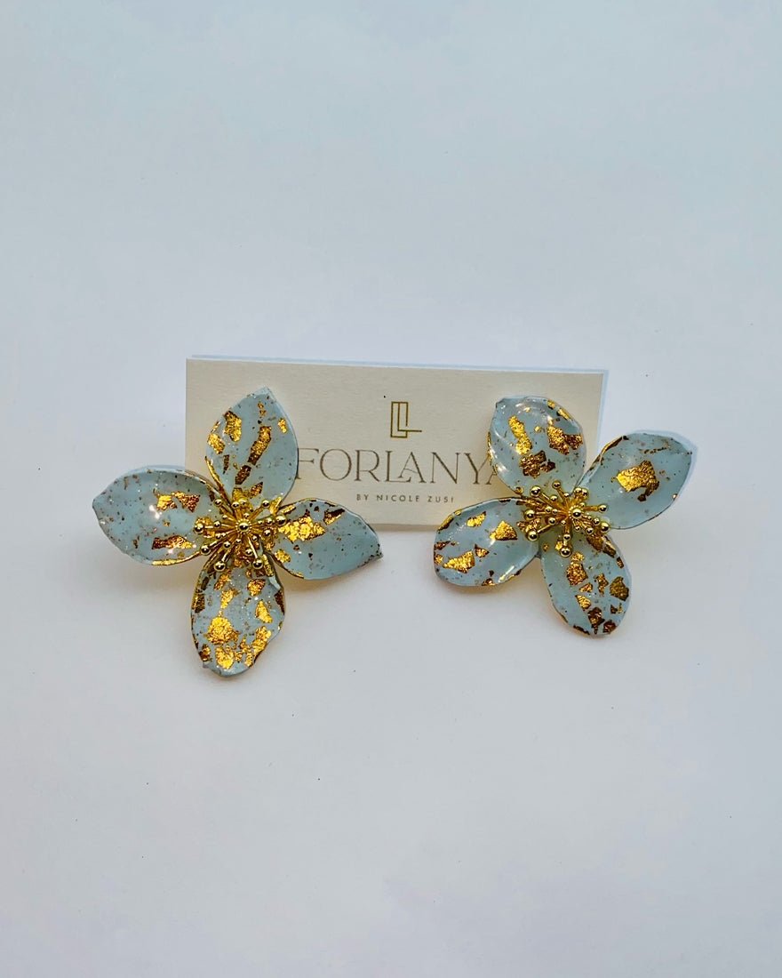 Charleston Flower Earring Classic - Cornflower Blue Gold Shimmer