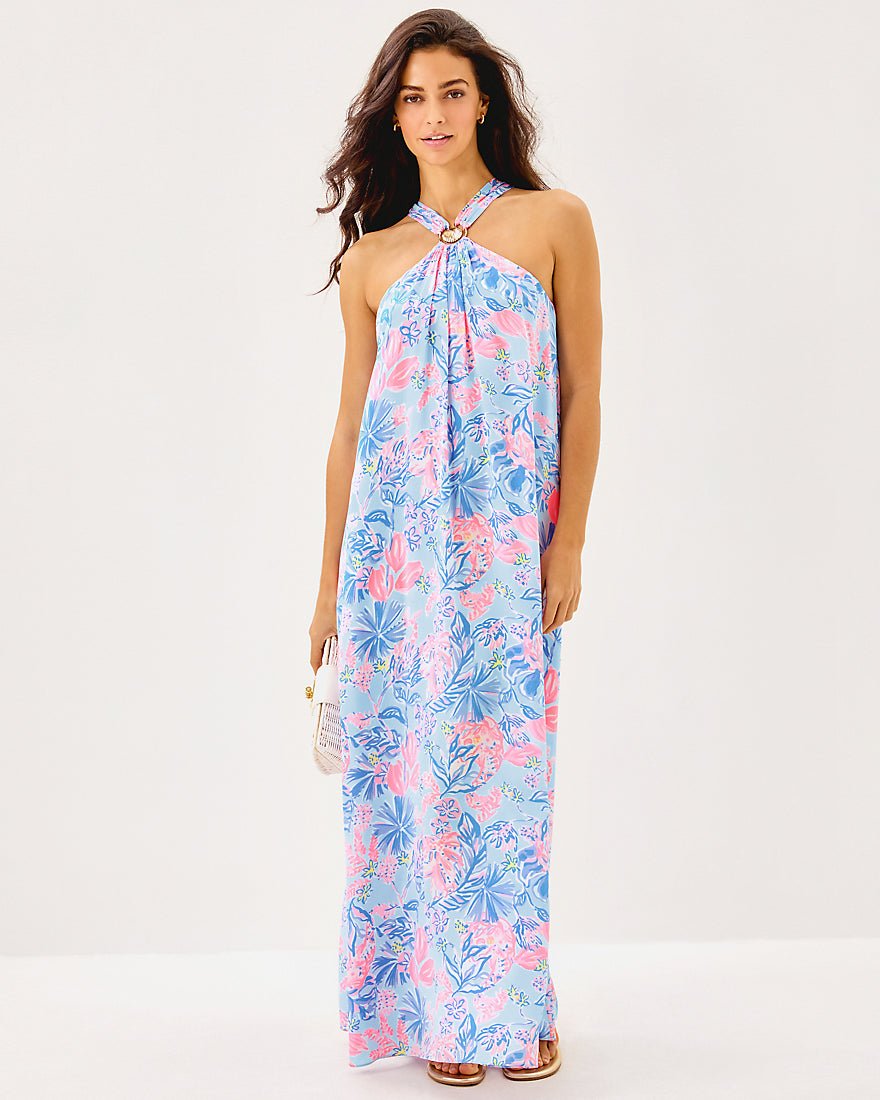 Clairabel Silk Maxi Dress - Multi Elephant Splash