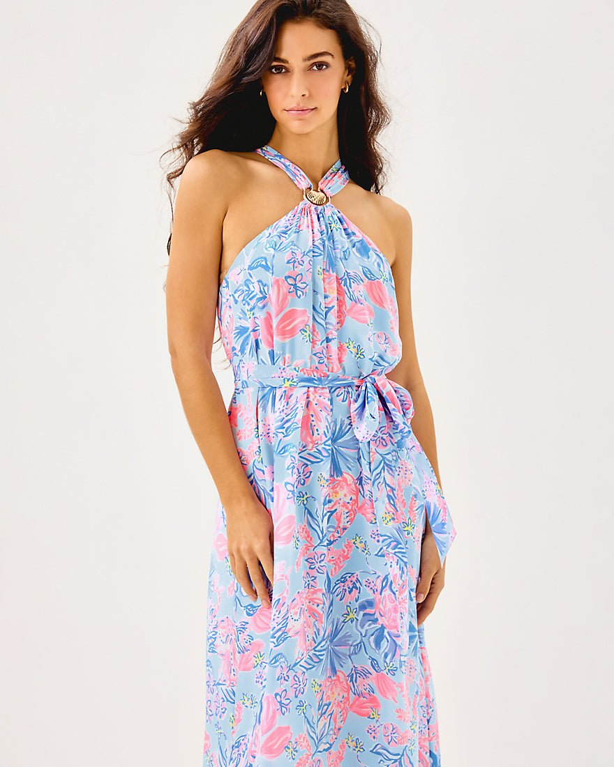 Clairabel Silk Maxi Dress - Multi Elephant Splash