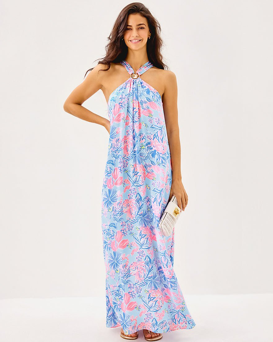 Clairabel Silk Maxi Dress - Multi Elephant Splash