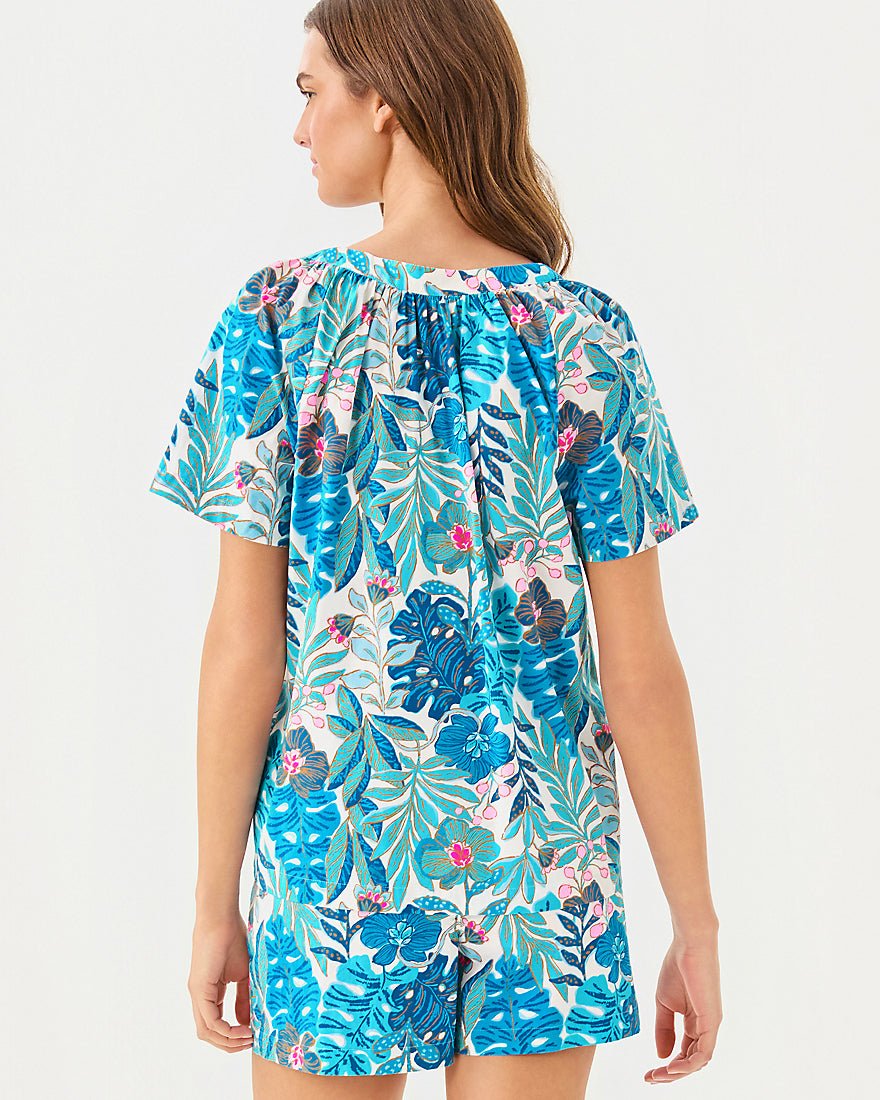 Darcey Pj Woven Top - Breezy Aqua Best Fronds Forever