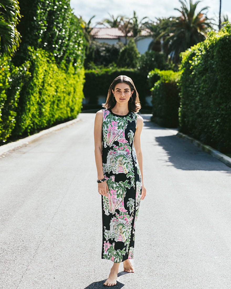 Darlene Stretch Maxi Shift Dress - Onyx Pb Anniversary Toile