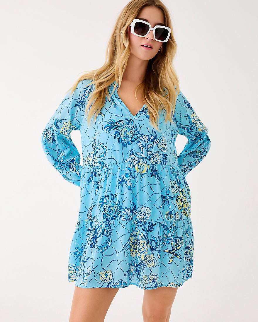 Lilly Pulitzer - Davian Long Sleeve Coverup - Bellevue Blue Breakers Beach