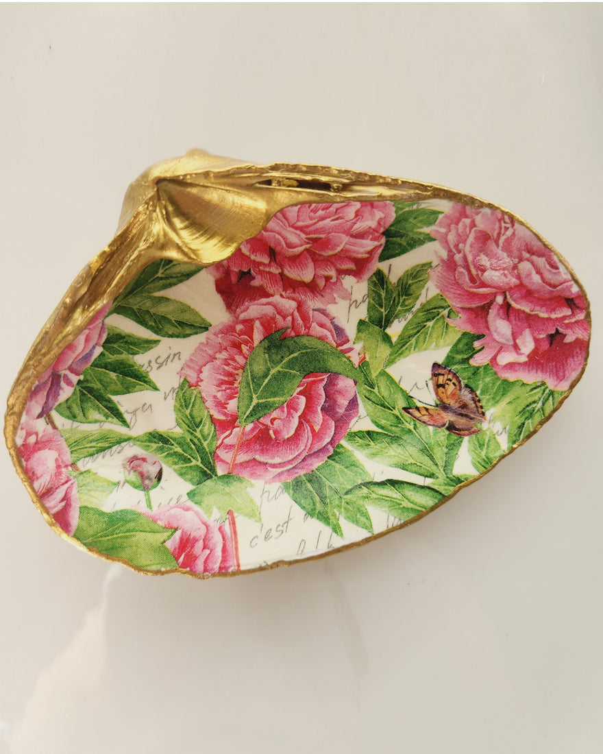 Decoupage Seashell Clam - Peonies