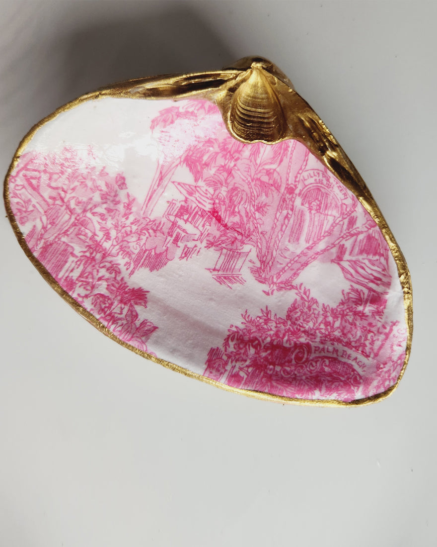 Decoupage Seashell Clam - Pink Toile