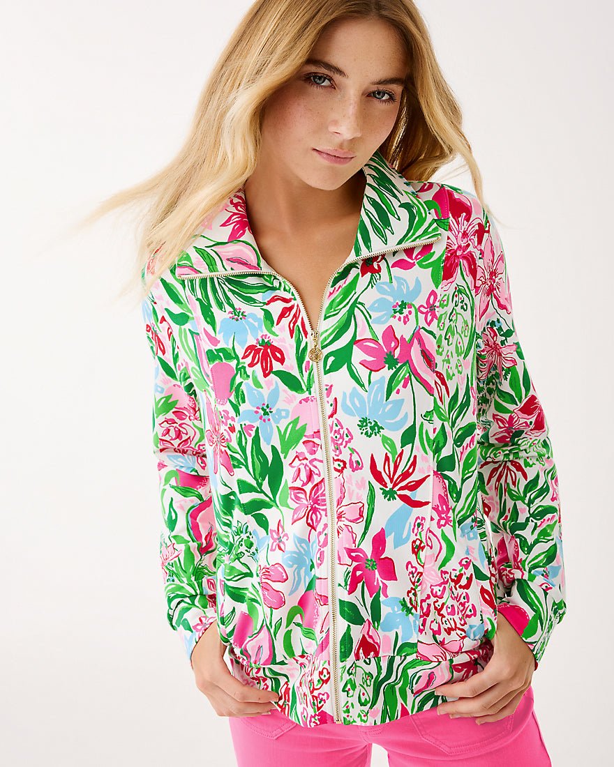 Eleni Zip Up Upf 50 Plus Pullover - Multi Glowing Gardens