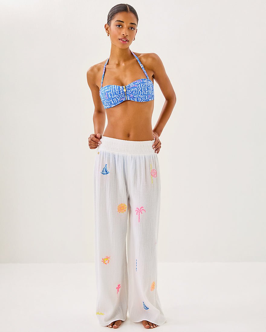 Enzo Embroidered Pant Coverup - Resort White Beachcomber Embroidery