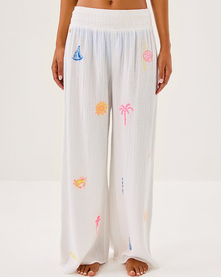 Enzo Embroidered Pant Coverup - Resort White Beachcomber Embroidery