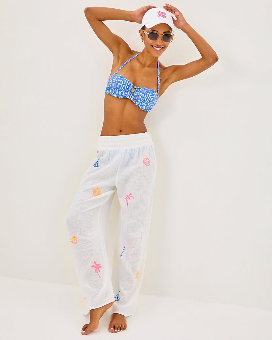 Enzo Embroidered Pant Coverup - Resort White Beachcomber Embroidery