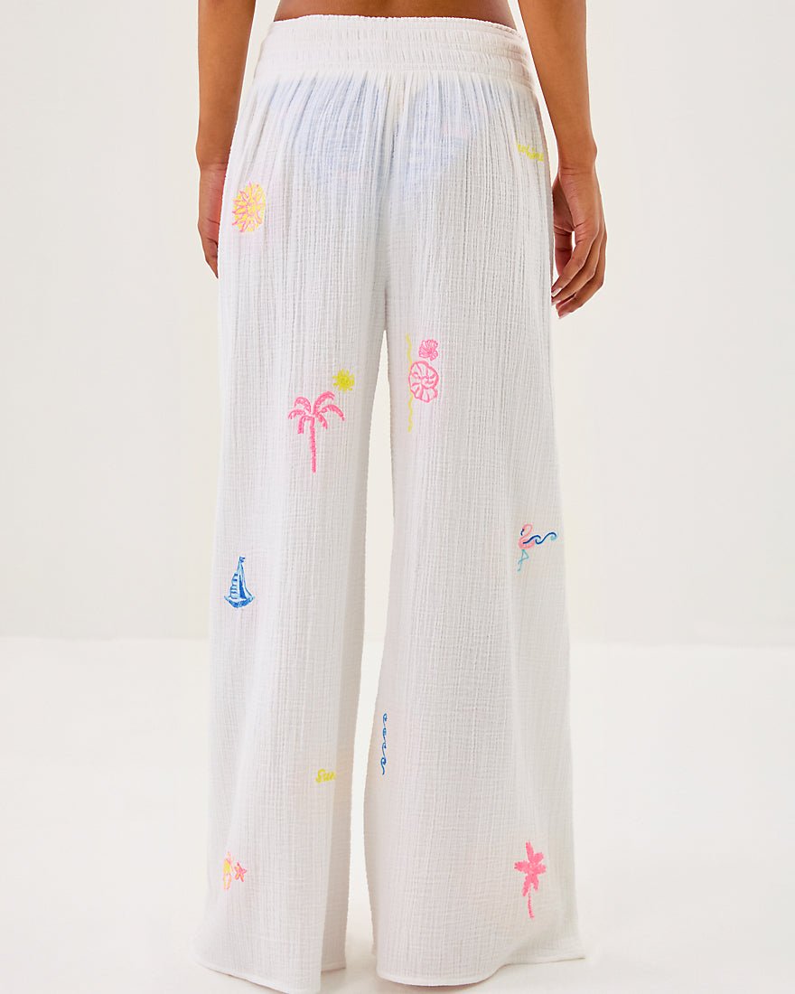 Enzo Embroidered Pant Coverup - Resort White Beachcomber Embroidery