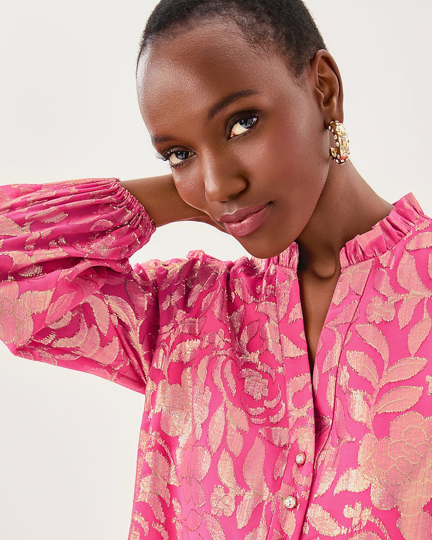 Evaline Silk Dress - Sun Shell Pink Floral Bloom Silk Clip