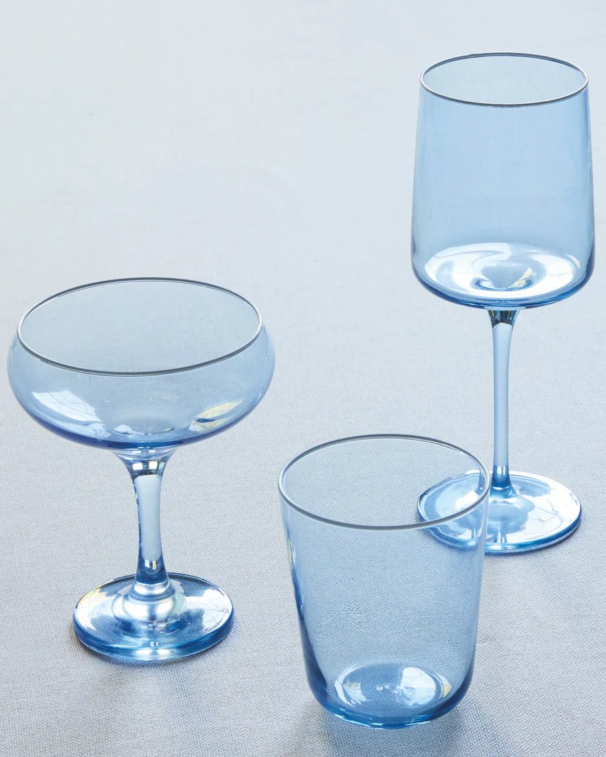 Fine Line Light Blue with White Rim Double Old Fashioned Glass Set of 4 - Light Blue