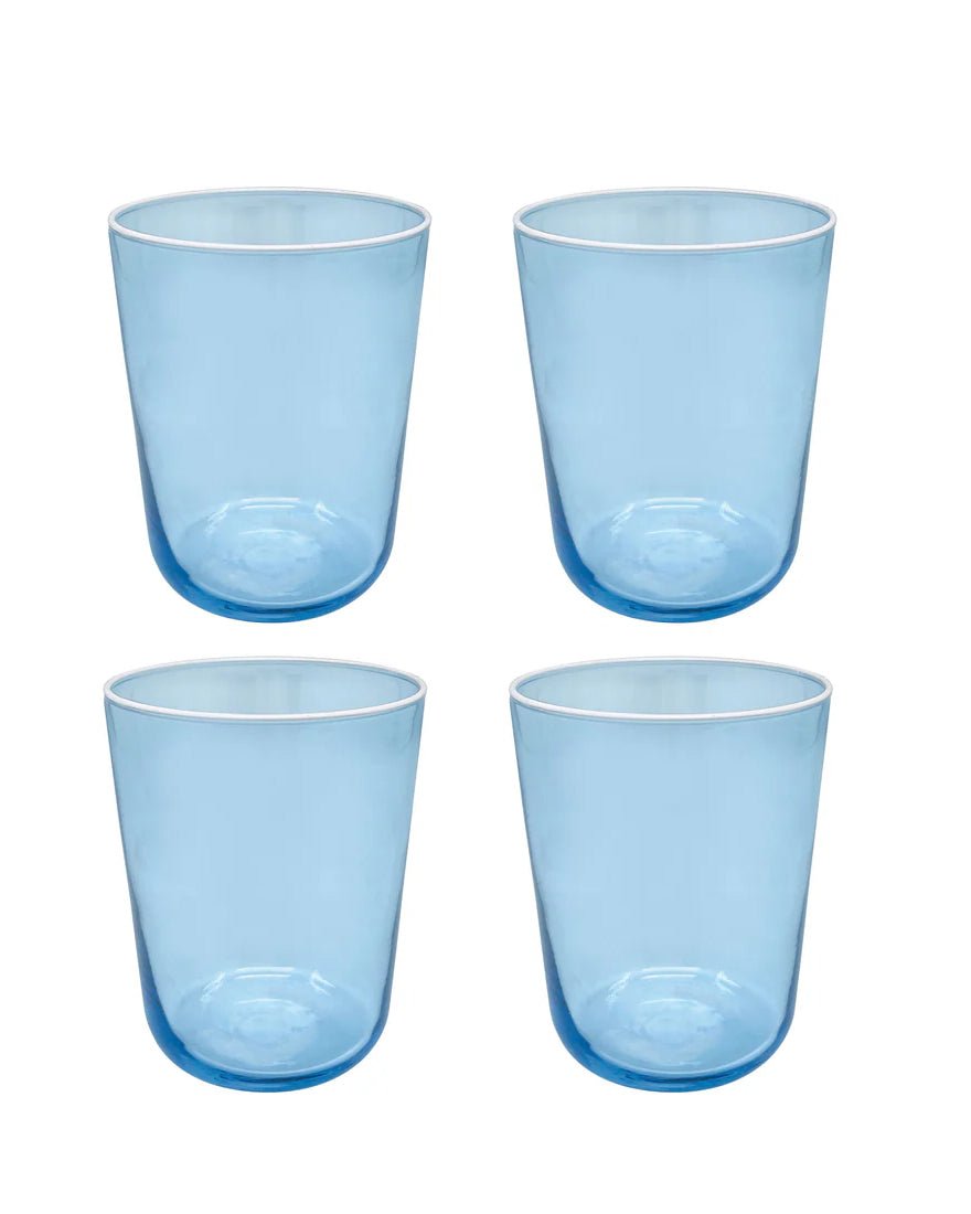 Fine Line Light Blue with White Rim Double Old Fashioned Glass Set of 4 - Light Blue