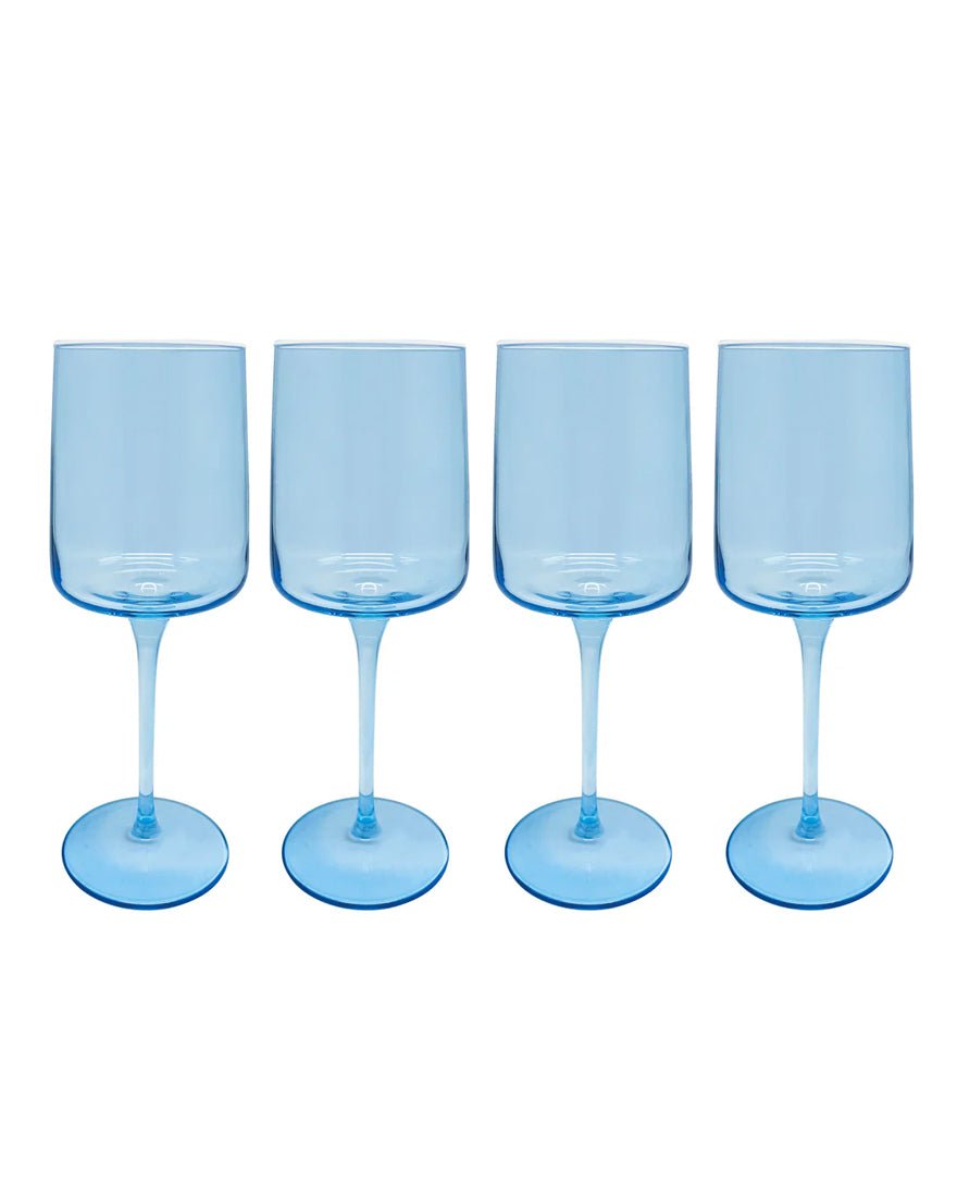 Fine Line Light Blue with White Rim Wine Glass Set of 4 - Light Blue