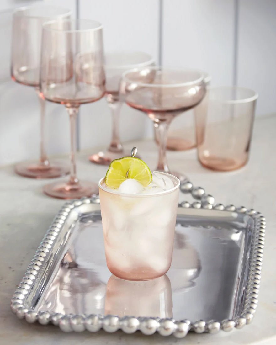 Fine Line Quartz With White Rim Double Old Fashioned Glass Set of 4 - Quartz