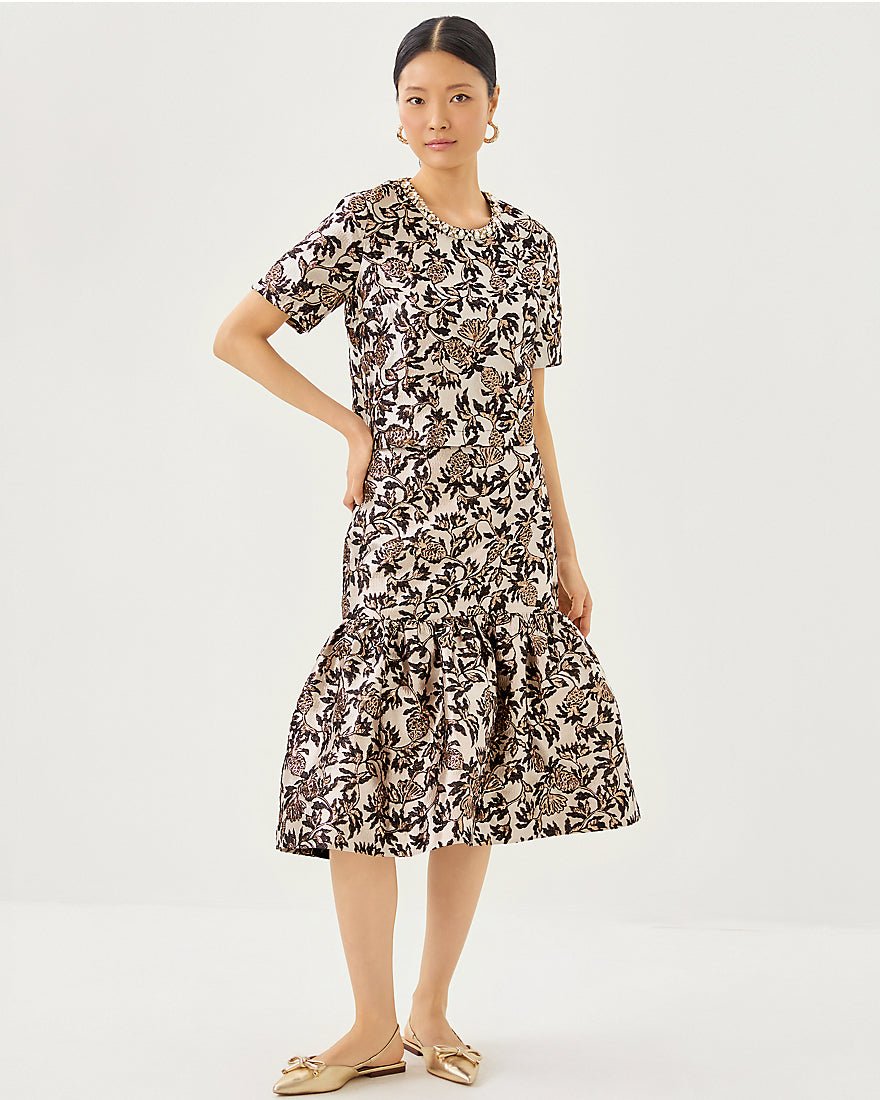Folie Cropped Top - Noir Pineapple Puff Metallic Jacquard