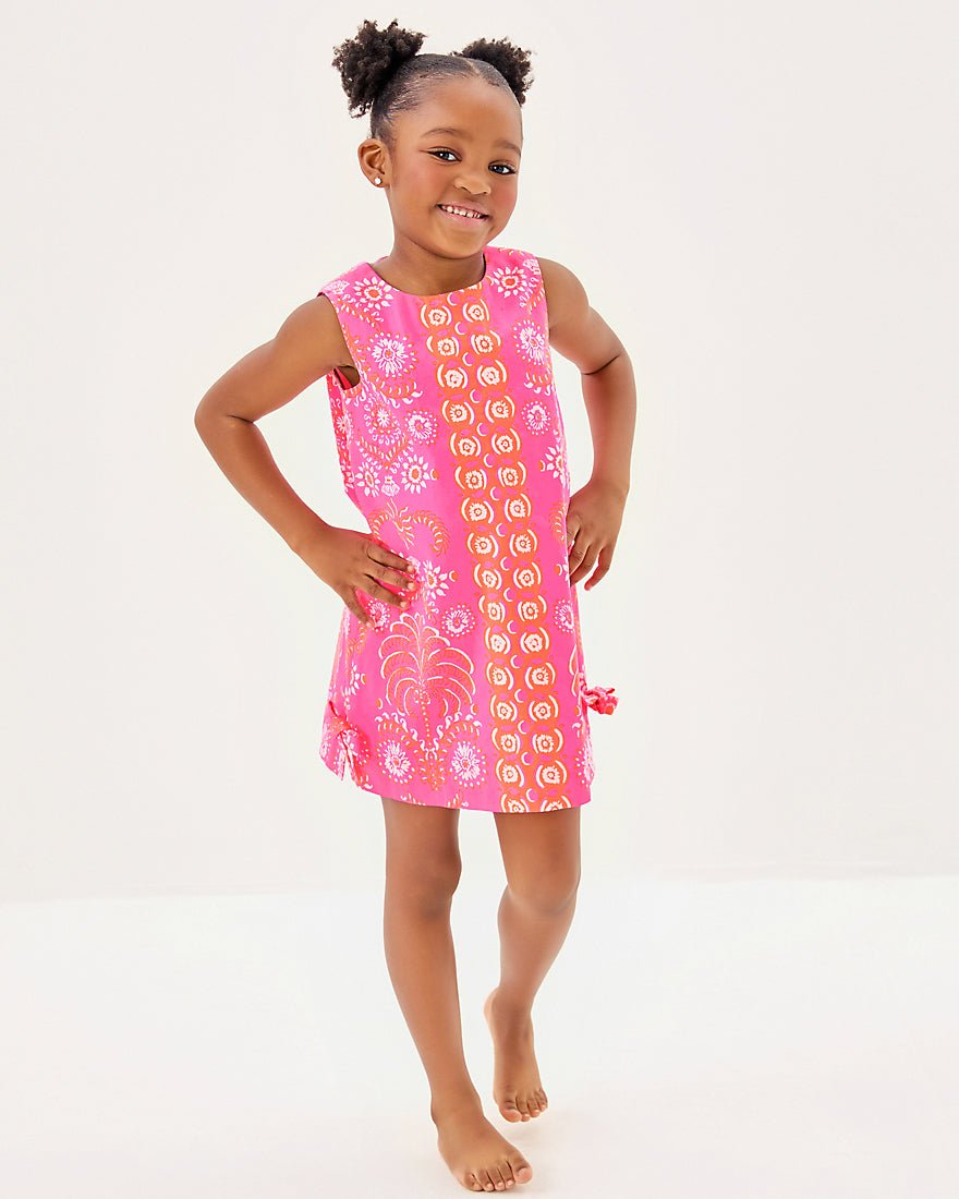 Girls Little Lilly Classic Shift Dress - Sunkissed Pink Breezy Palm