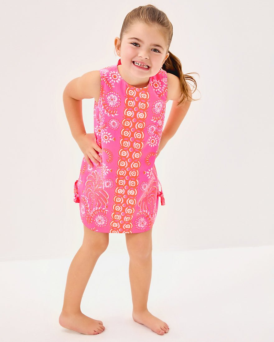 Girls Little Lilly Classic Shift Dress - Sunkissed Pink Breezy Palm