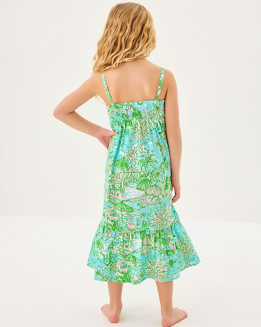 Girls Mini Hiedi Maxi Dress - Fresh Water Blue Sunbathers Bliss