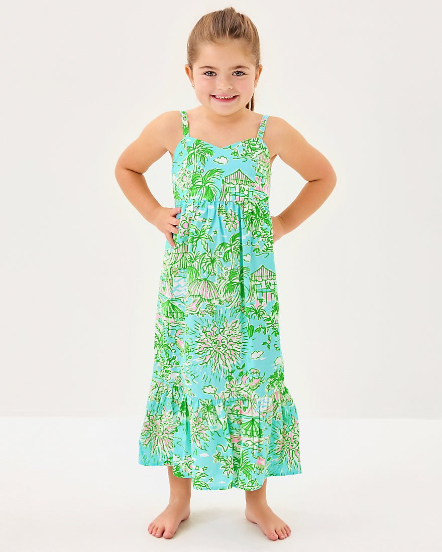 Girls Mini Hiedi Maxi Dress - Fresh Water Blue Sunbathers Bliss