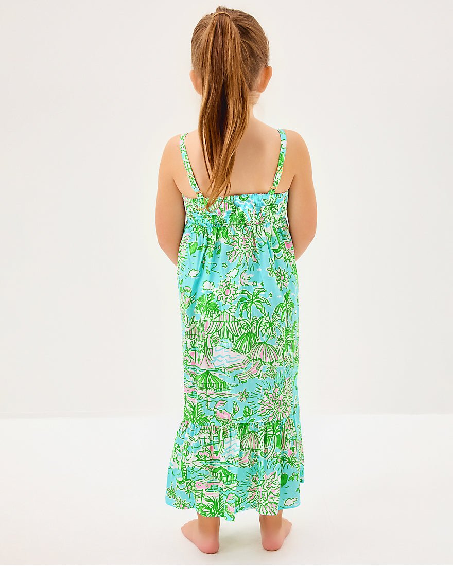 Girls Mini Hiedi Maxi Dress - Fresh Water Blue Sunbathers Bliss