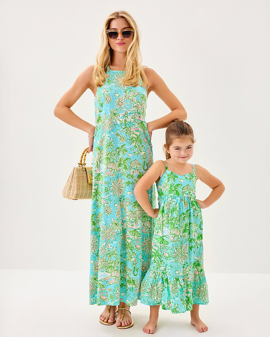 Girls Mini Hiedi Maxi Dress - Fresh Water Blue Sunbathers Bliss