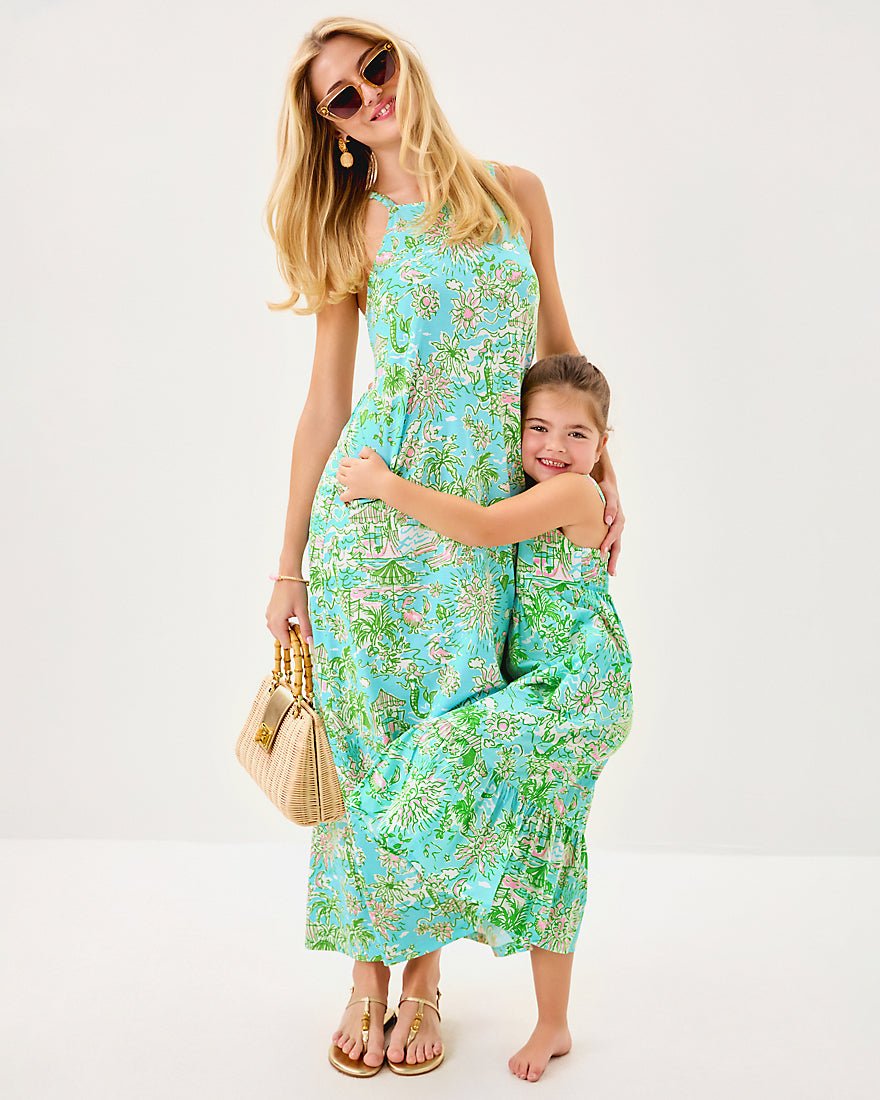 Girls Mini Hiedi Maxi Dress - Fresh Water Blue Sunbathers Bliss