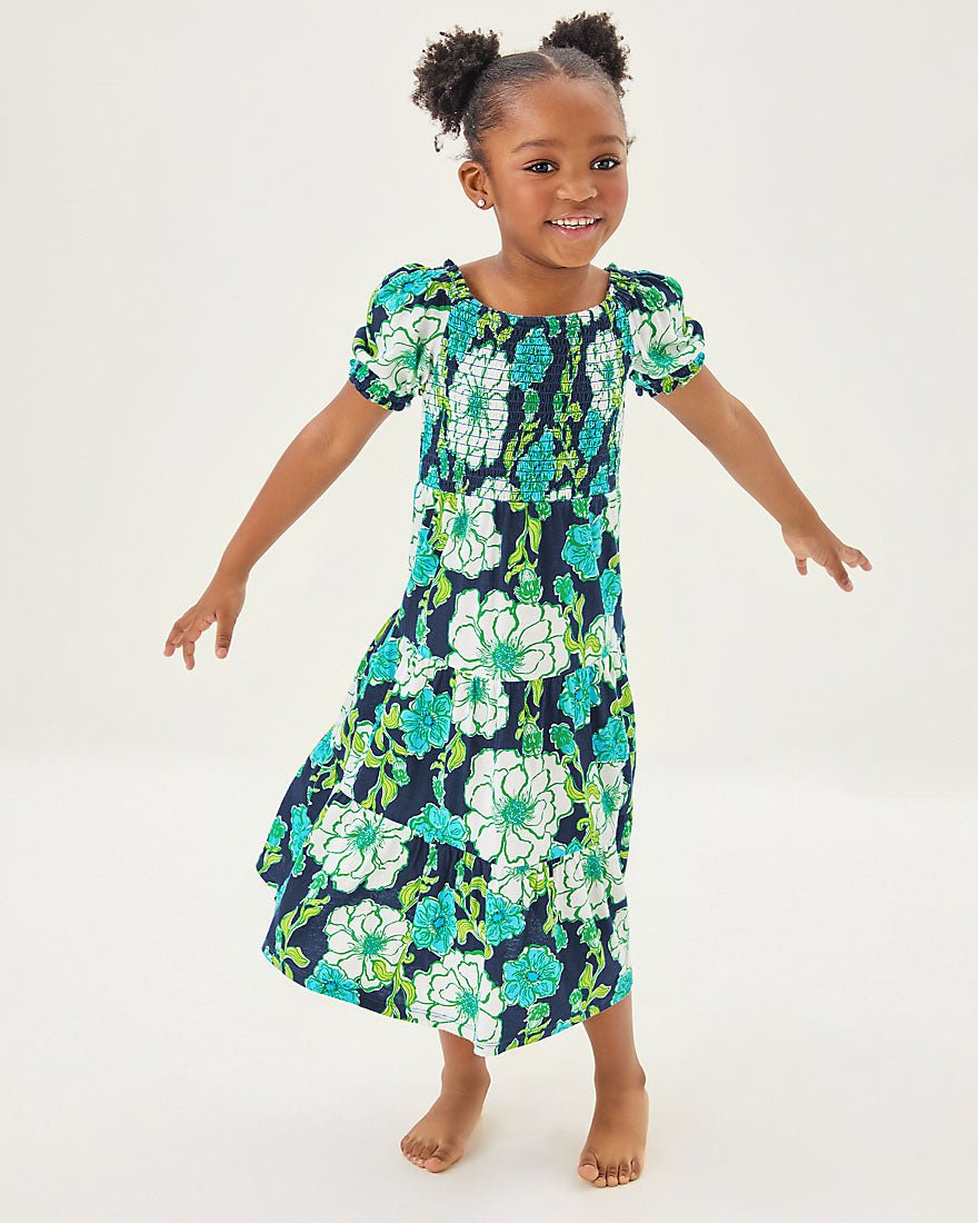 Girls Mini Jilly Sleeved Midi Dress - Low Tide Navy Go Big