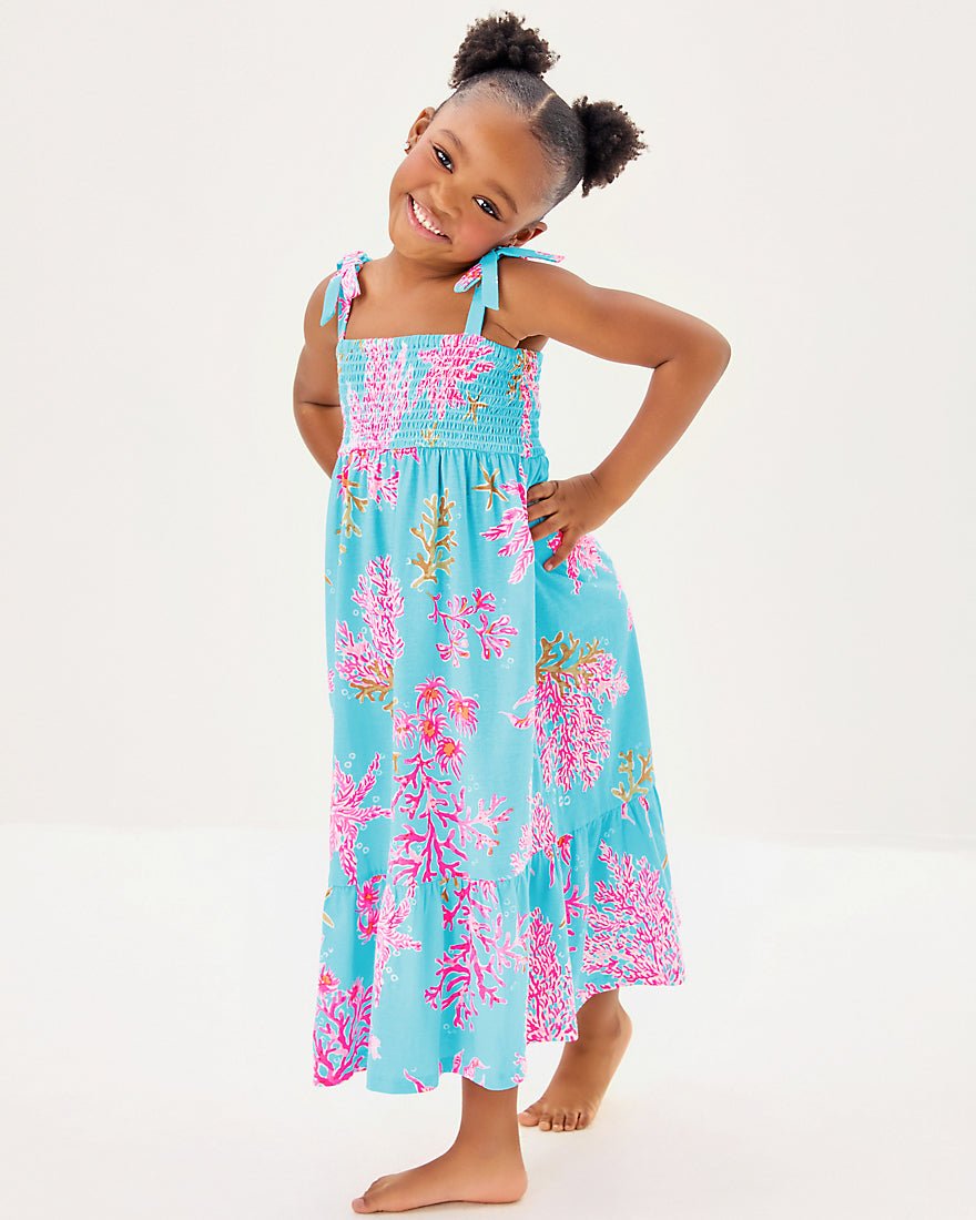 Girls Mini Kailua Maxi Dress - Multi Royal Coral