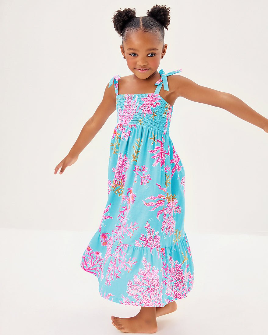 Girls Mini Kailua Maxi Dress - Multi Royal Coral