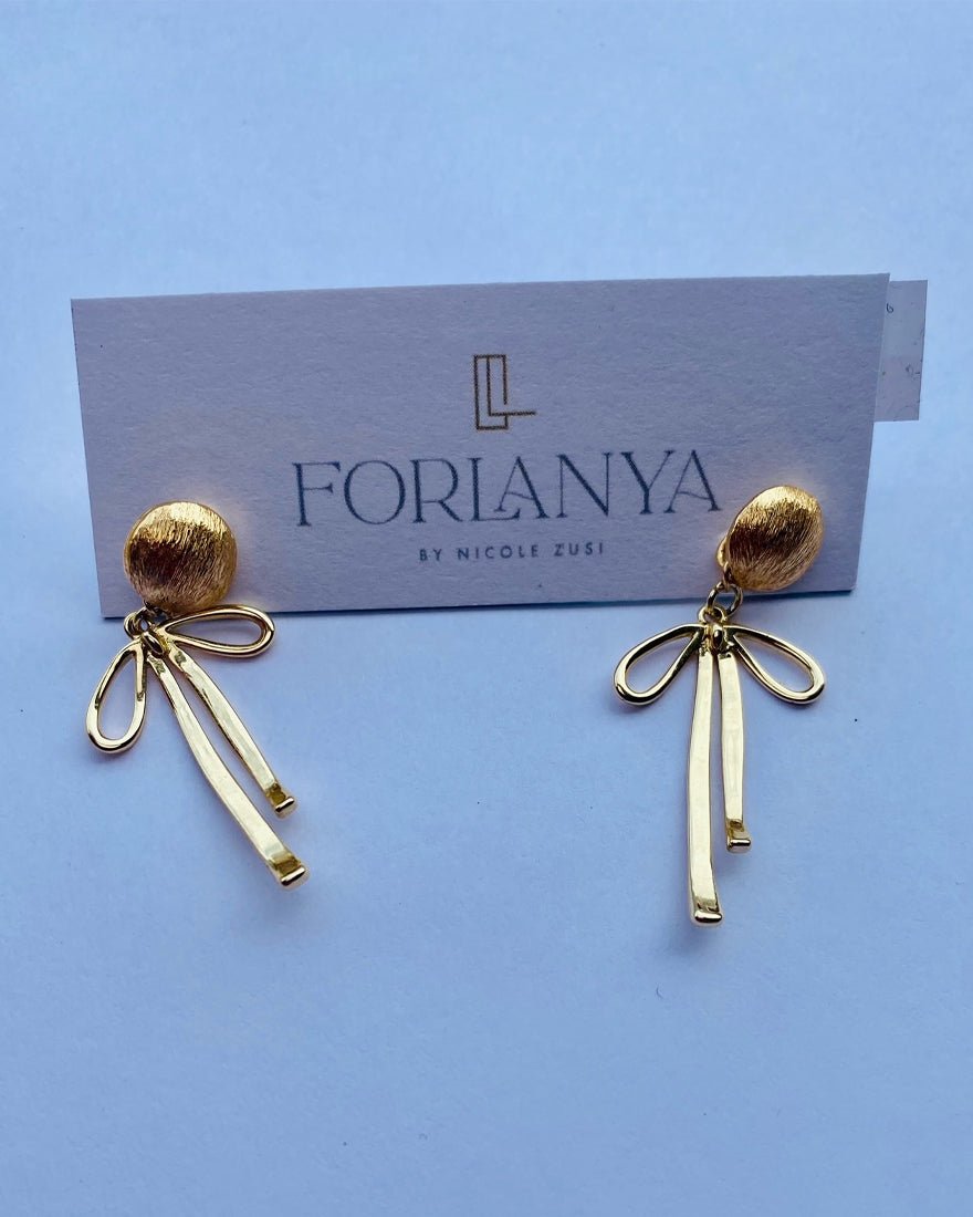 Gold Bow Drop Earrings - Gold