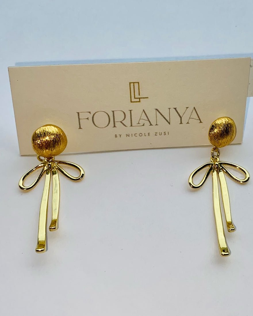 Gold Bow Drop Earrings - Gold