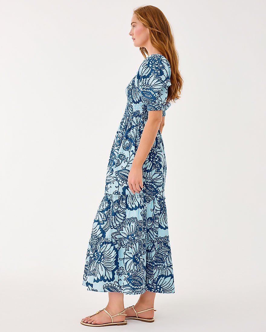 Lilly Pulitzer - Hadly Short Sleeve Smocked Maxi Dress - Starlight Navy Proud As A Peacock