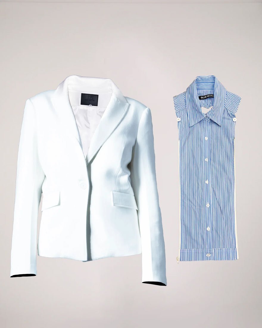 Helen Blazer - Whipped Cream Blue Stripe