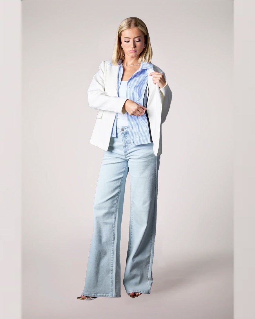 Helen Blazer - Whipped Cream Blue Stripe