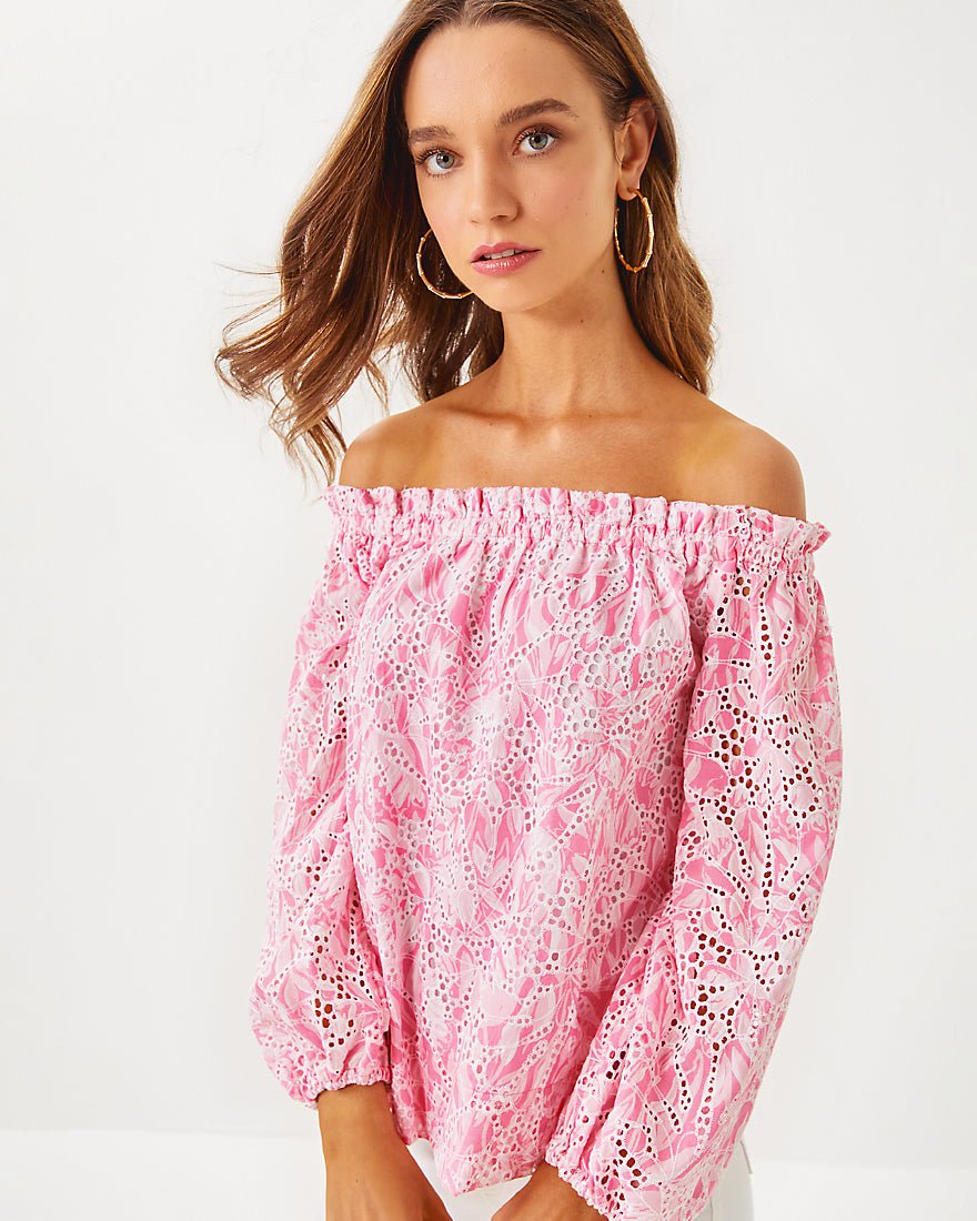Jamielynn Long Sleeve Off The Shoulder Top - Rousseau Pink Tulip To Tango