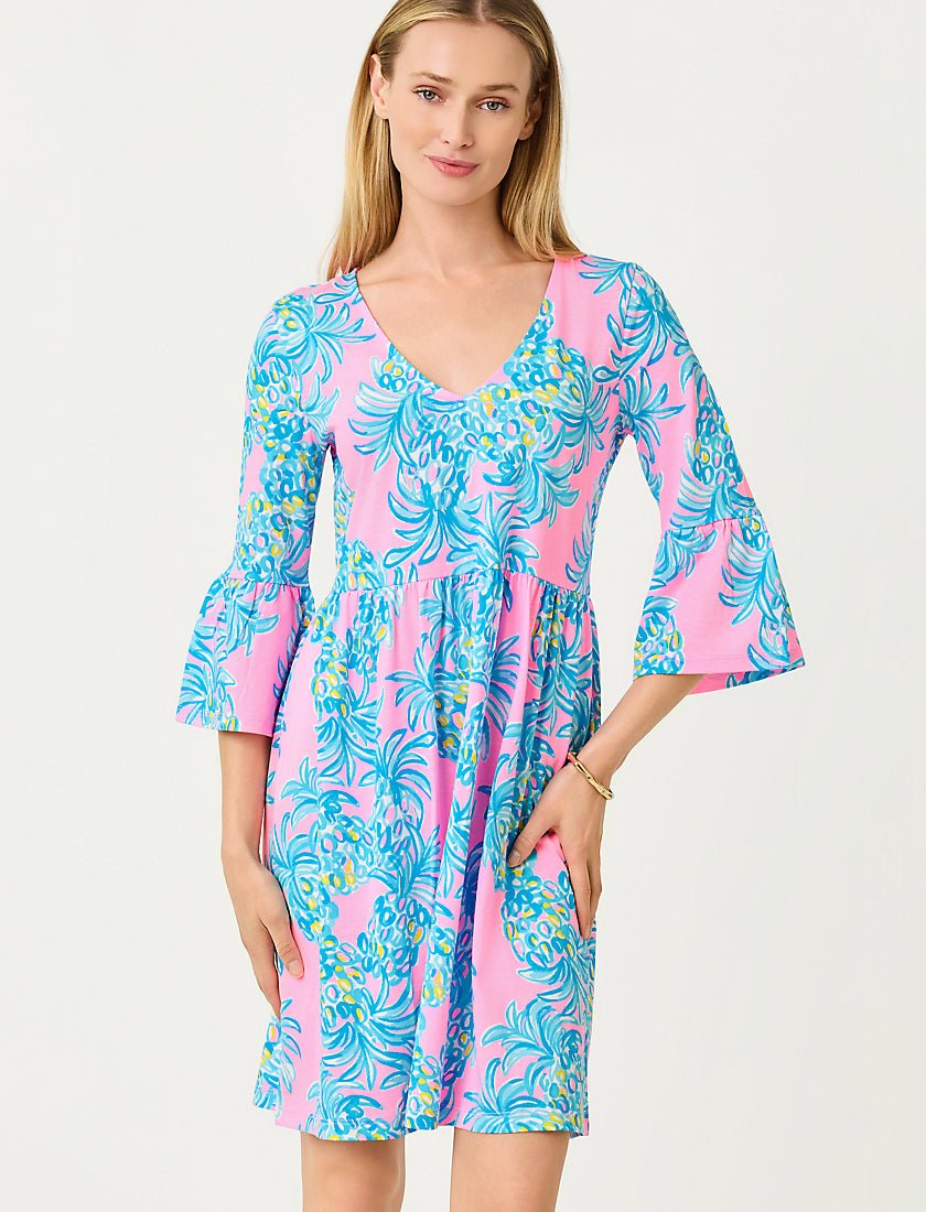 Jannie V Neck Three Sleeve Dress - Pelican Pink Beat The Heat