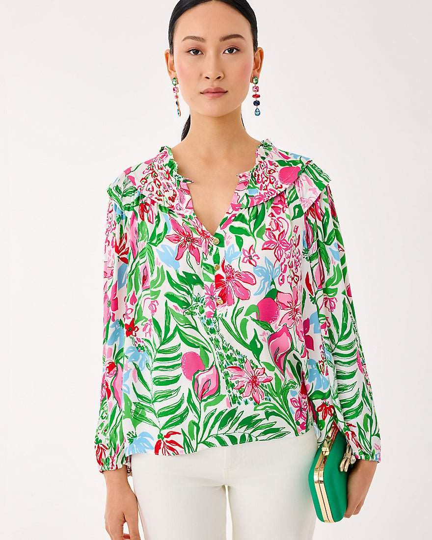 Japhia Long Sleeve Top - Multi Glowing Gardens